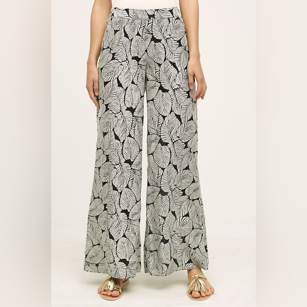 Anthro Elevenses Native Palm Wide Leg Pants